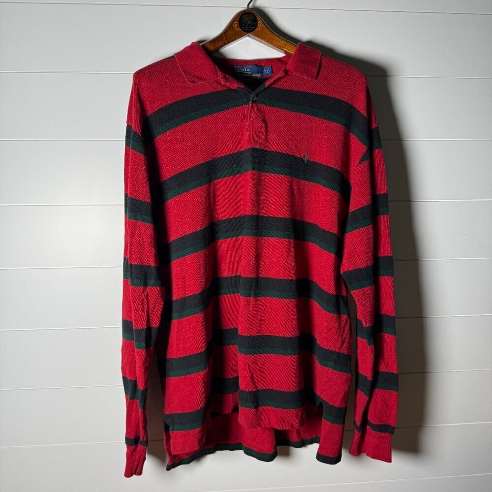 Polo Ralph Lauren Long Sleeve Polo Stripe Red, Green, Navy 100% Cotton, Size XXL